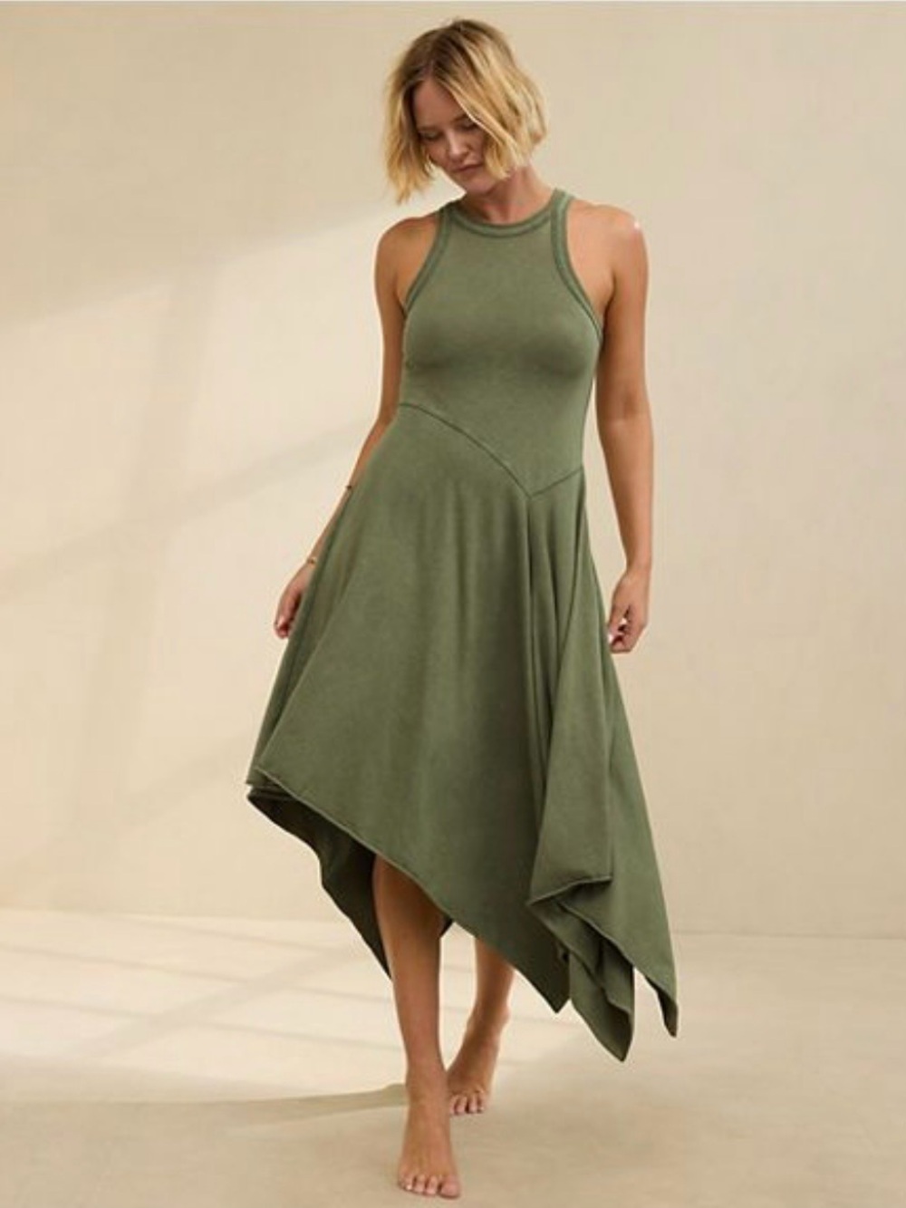 Aerie Asymmetrical Festival Fairy Green Stretch Tank Maxi Dress Size Medium